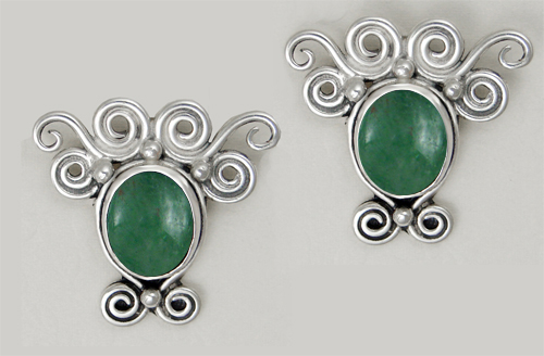 Sterling Silver And Jade Drop Dangle Earrings With an Art Deco Inspired Style